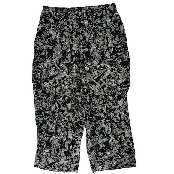 Lane Bryant Linen Viscose Print Pants Women’s 14 Black White Elastic Waist - Picture 2 of 7